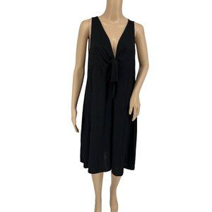 Zara sleeveless shift dress cover up Large deep v neck with tie black